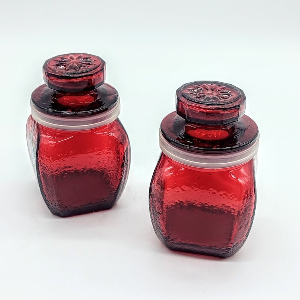 Vintage Ruby Red Glass Square Apothecary Shaker Spice Jars